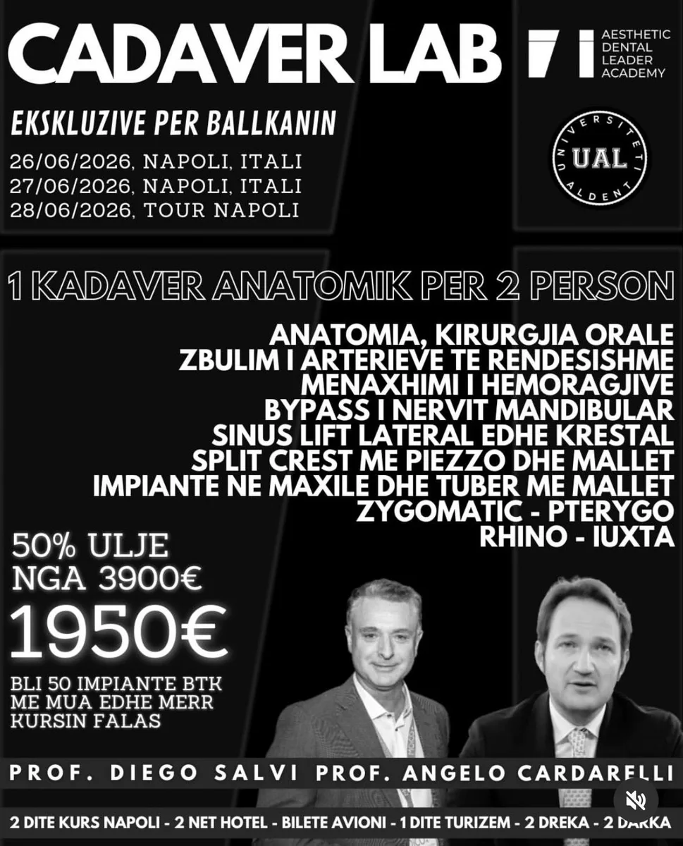 Locandina Cadaver Lab Napoli — Prof. Cardarelli e Prof. Salvi, 26-27 giugno 2026, split crest e sinus lift con Magnetic Mallet