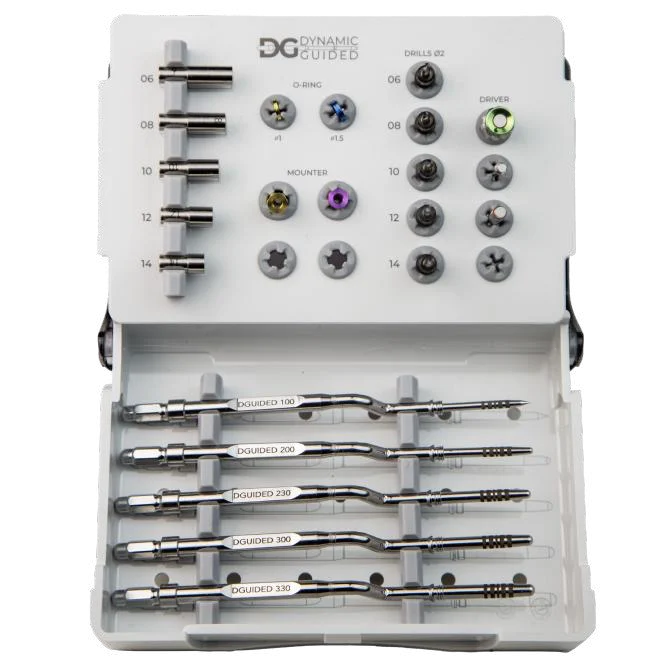 Kit Dynamic Guided OSSEOTOUCH completo con 5 osteotomi, stop, frese guidate e accessori